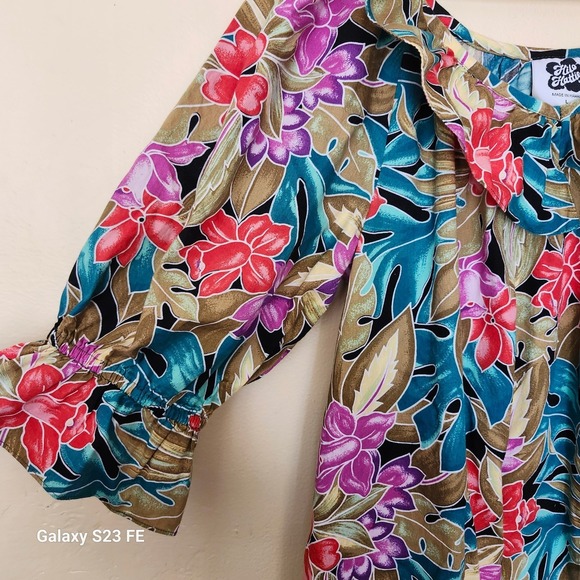 Hilo Hattie Floral Maxi Dress Women Size L Multicolor Tropical Hibiscus Ruffle - Picture 7 of 10
